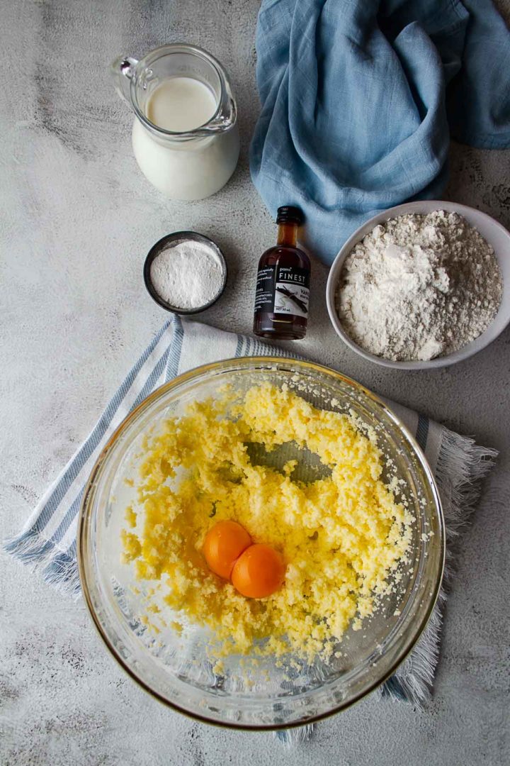 Eggs in creamed butter and sugar