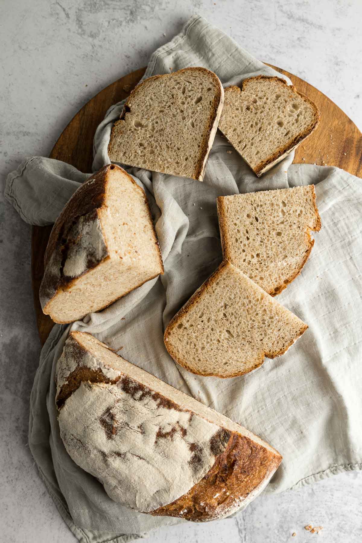 Sliced artisan country bread.