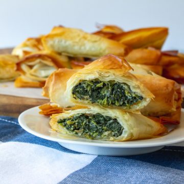 Spanakopita sliced to show filling.