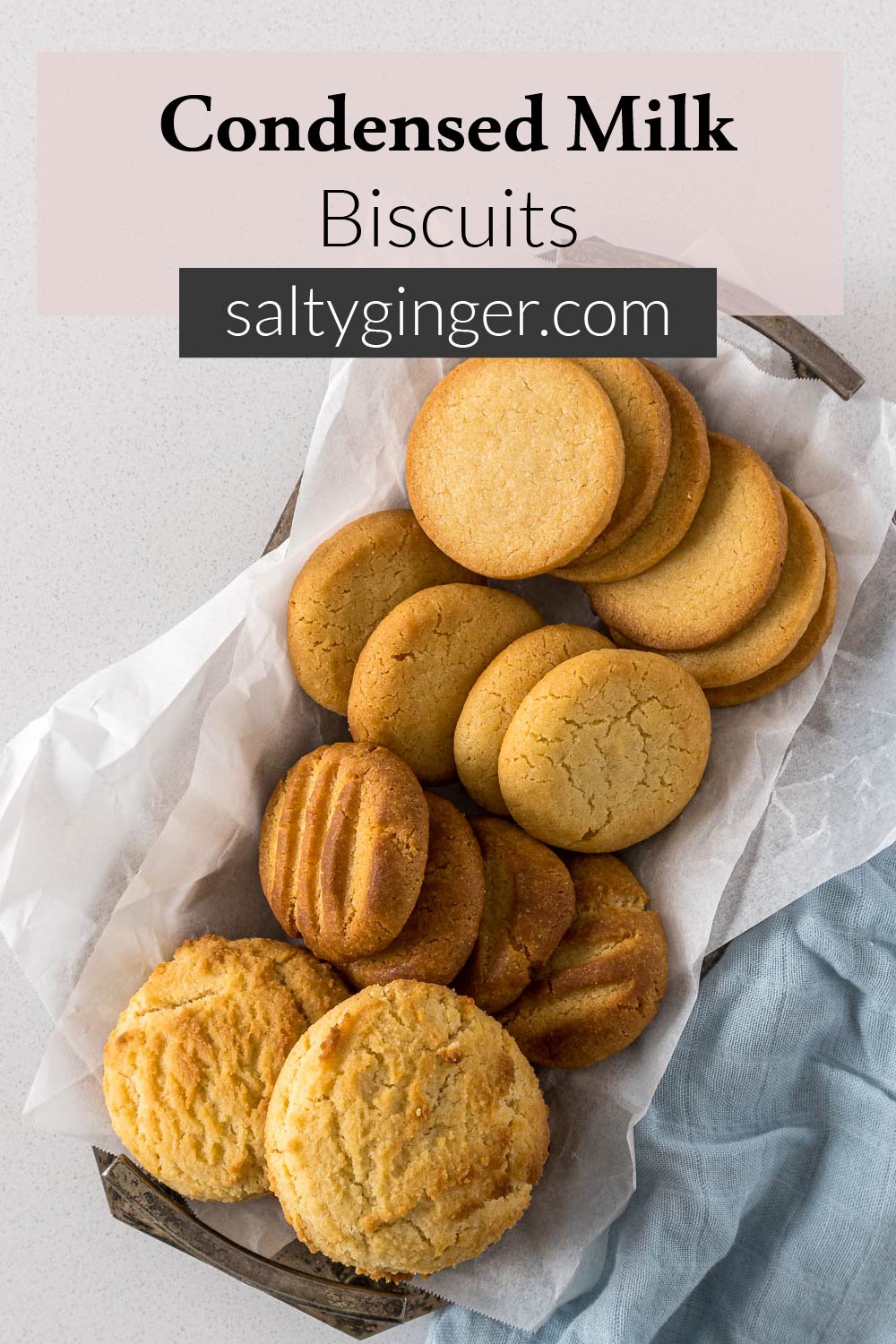 Pin - condensed milk biscuits on a serving platter.