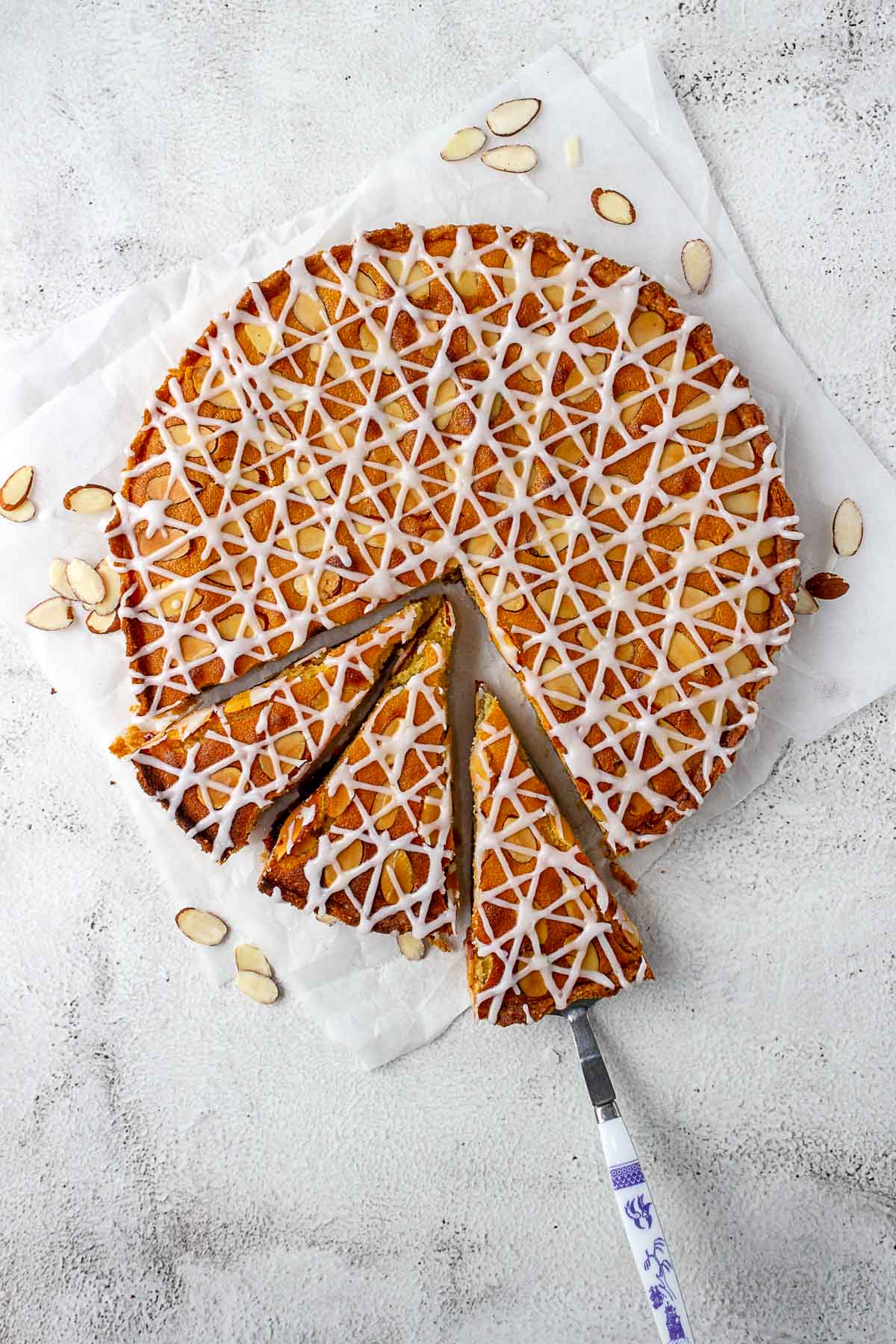 Sliced bakewell tart. 