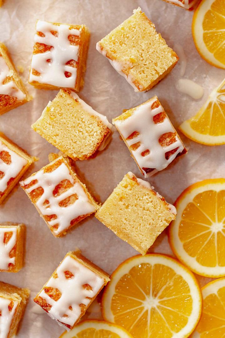Sliced lemon blondies view from the top.