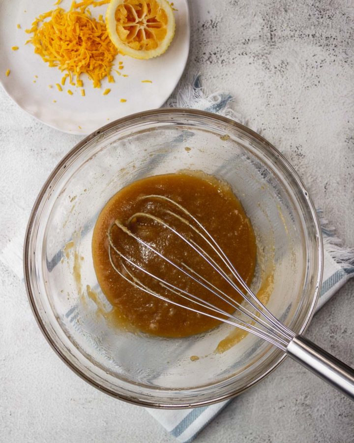 Lemon Blondies - sugar melted in butter