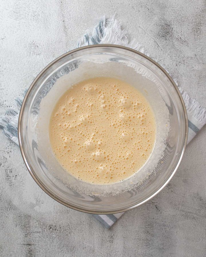 Cinnamon Roll Cake Step 3 - Eggs and sugar whisked