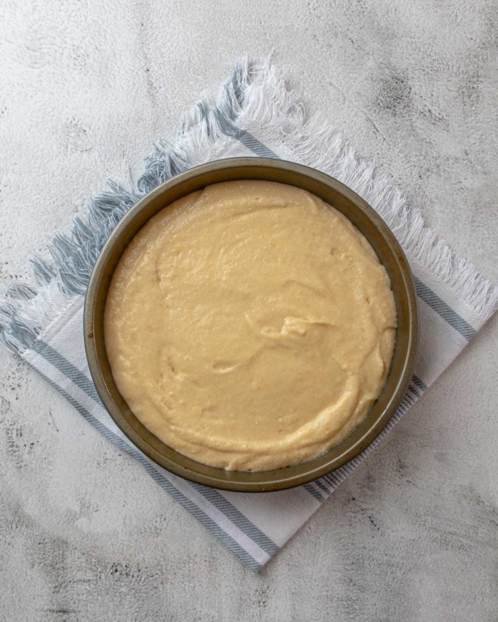Cinnamon Roll Cake Step 5 - Vanilla Sponge in Cake Tin
