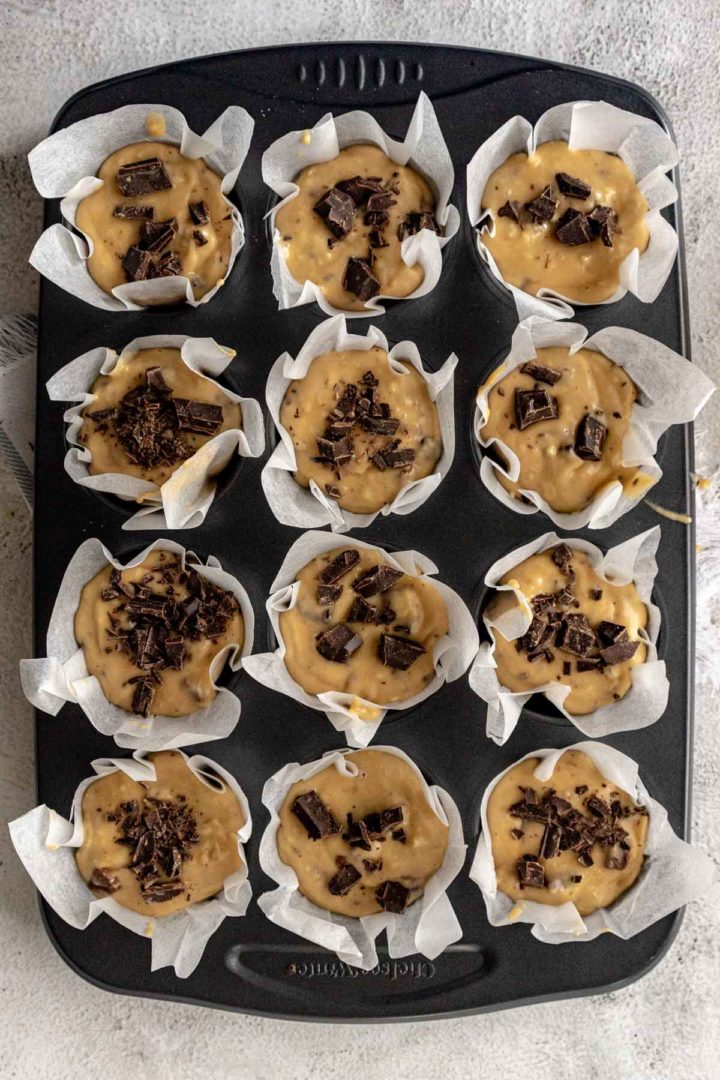 Step 4 - Chocolate Chip Muffins in cupcake liners