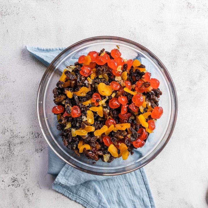 Christmas Fruit Cake Step 2 - Fruit and brandy mixed
