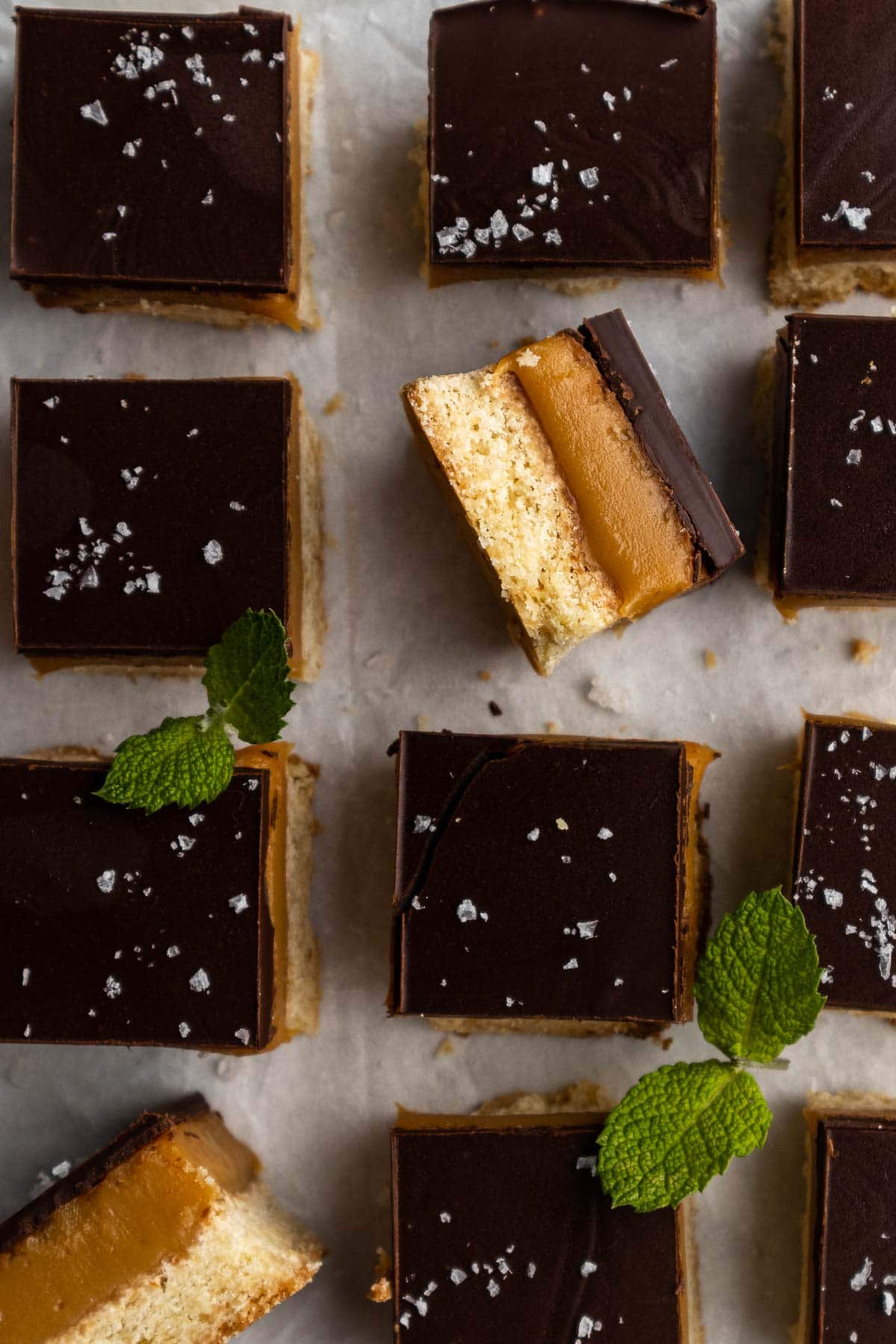 peppermint crisp tart caramel slice viewed from above