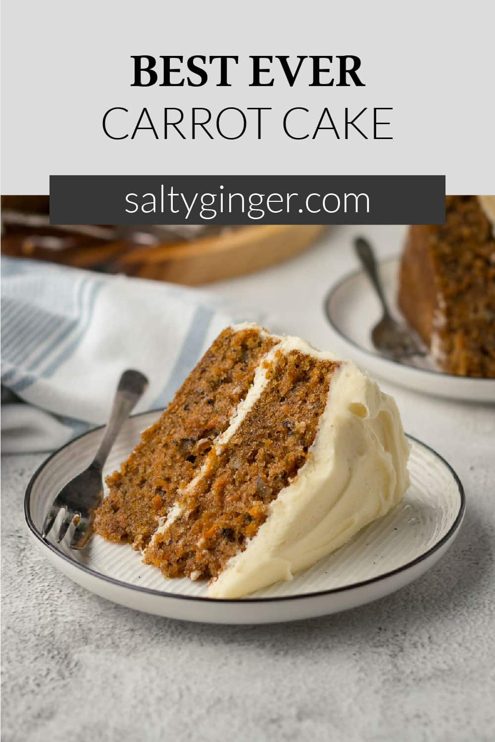 Slice of carrot cake on a plate.