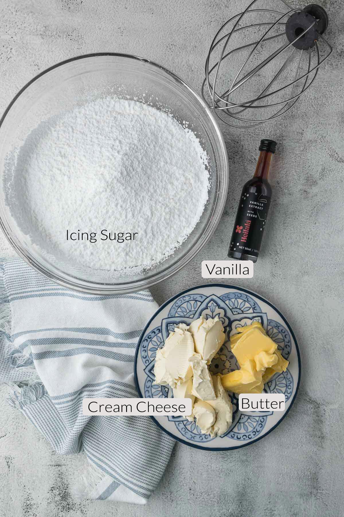 Cream cheese frosting ingredients.