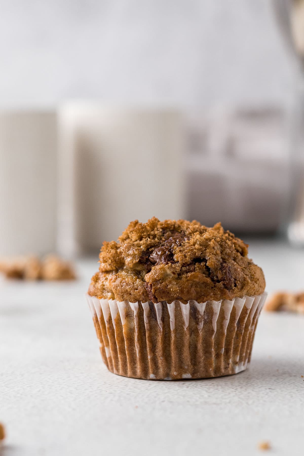A single banana walnut chocolate chip muffin