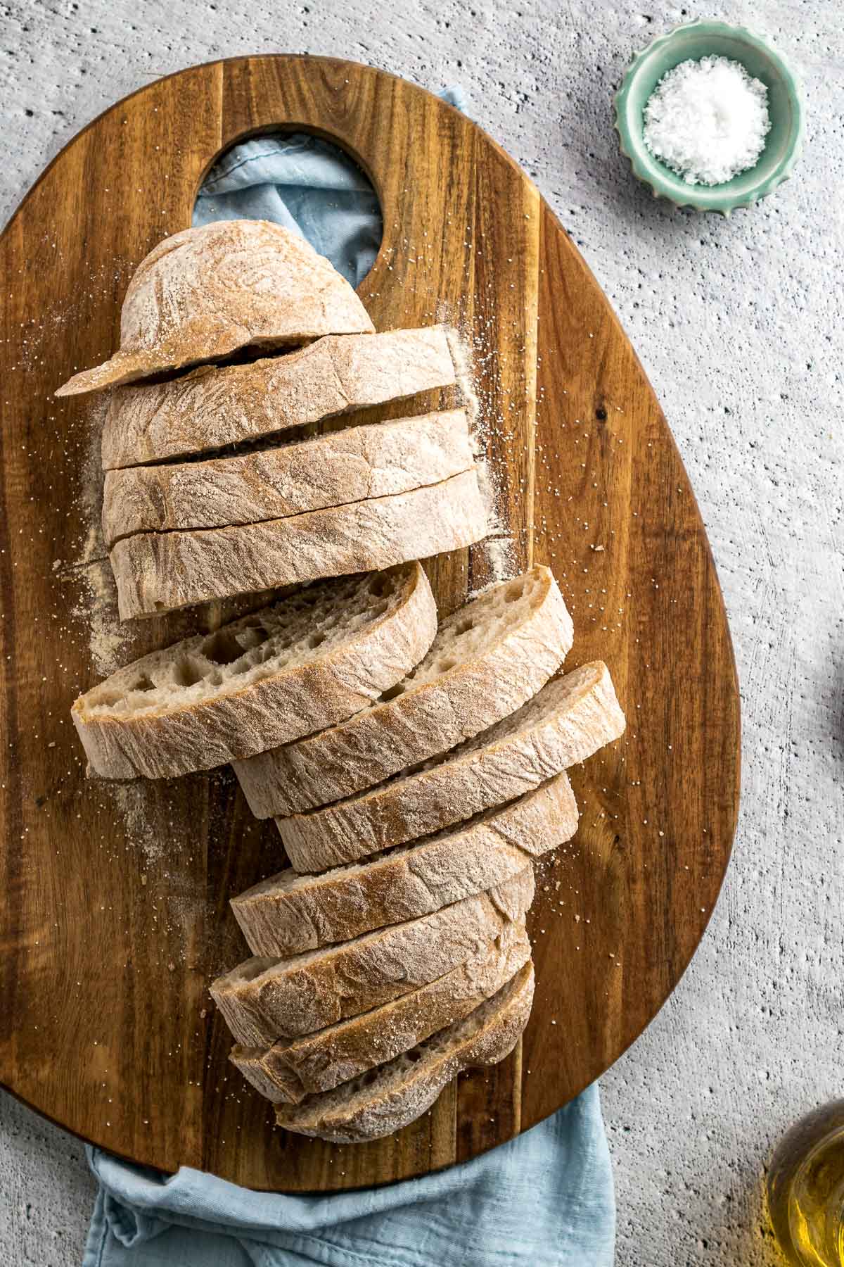 Step 2 - Bread sliced and ready to be cubed.