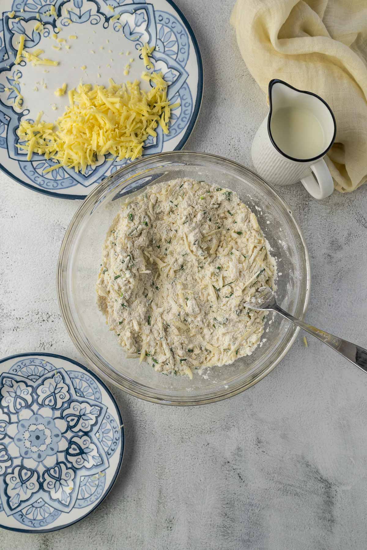 Cheese and chives stirred through the butter-flour mixture.