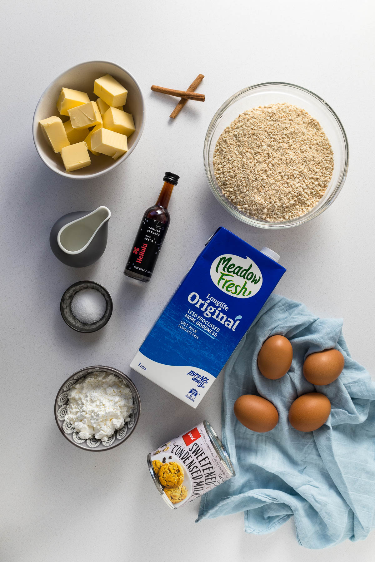 No-bake milk tart ingredients.