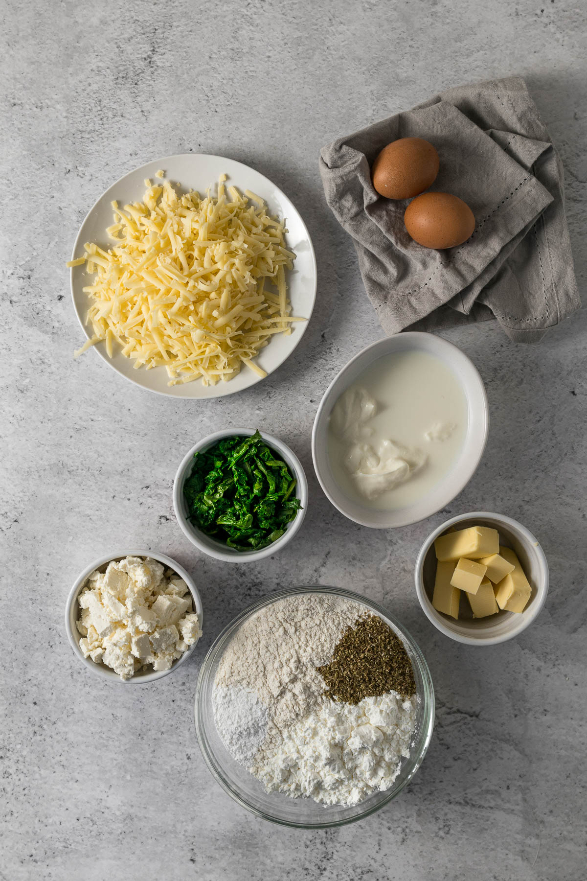 Feta and spinach muffin ingredients.