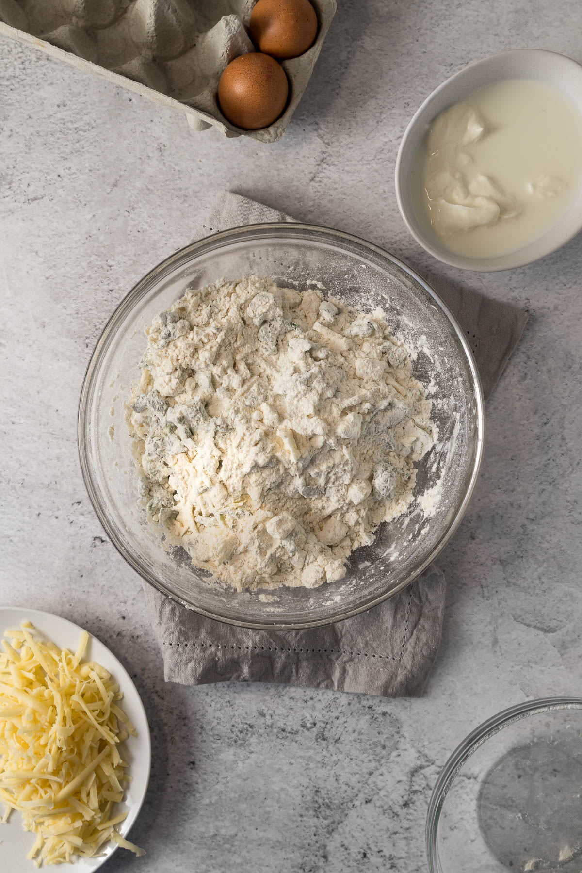 Feta, spinach and cheese mixed through the dry ingredients.