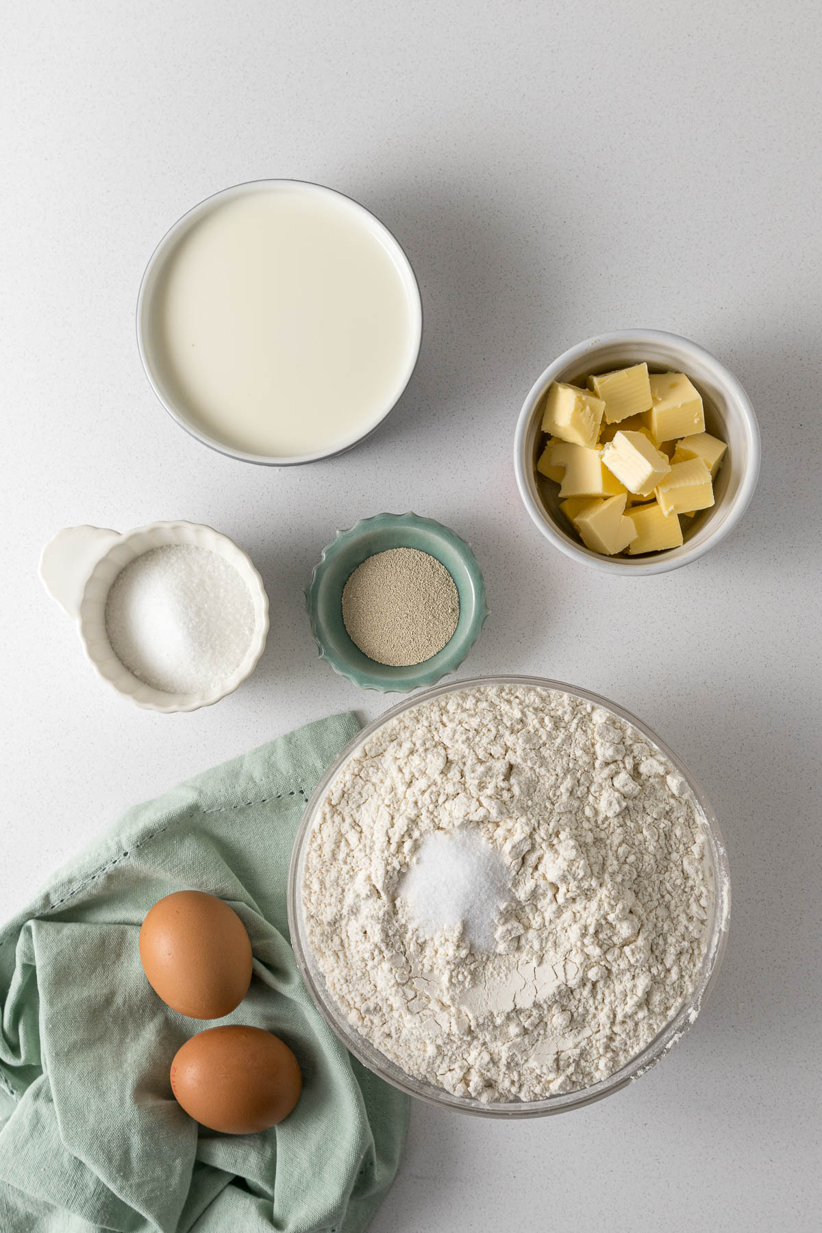 Cinnamon roll dough ingredients.