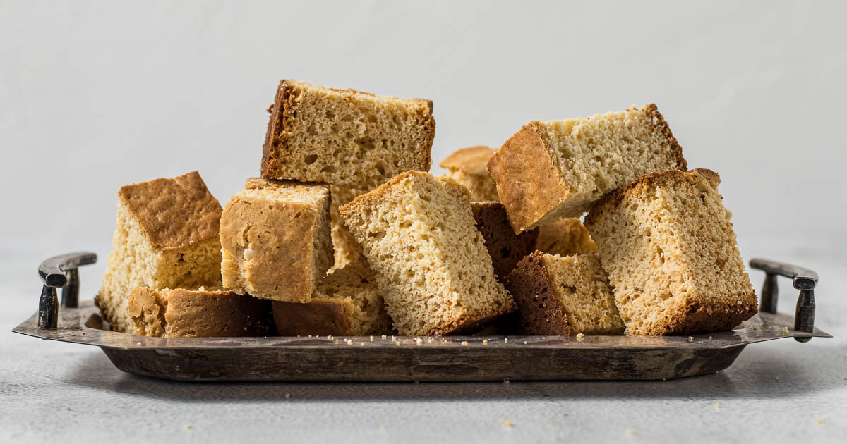 Condensed milk rusks on a serving platter.
