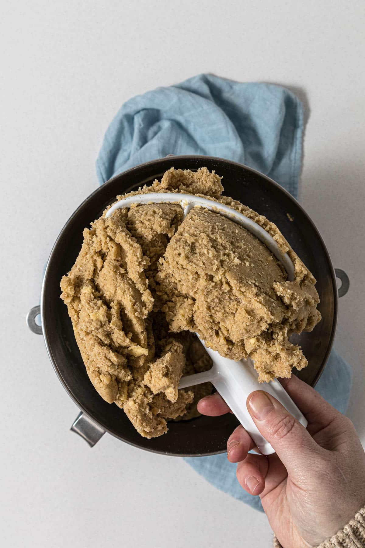 Step 3 - soetkoekie dough on stand mixer paddle.