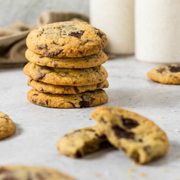 Stack of chocolate chip cookies with no brown sugar.