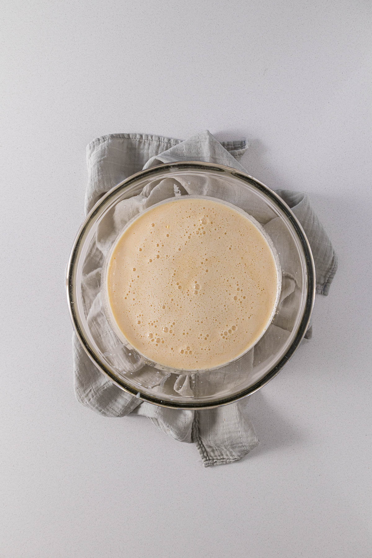 Milk and melted butter added to the egg mixture.