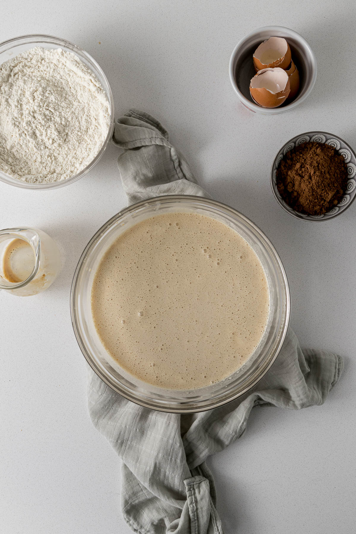 Sugar and eggs beaten until light and fluffy.
