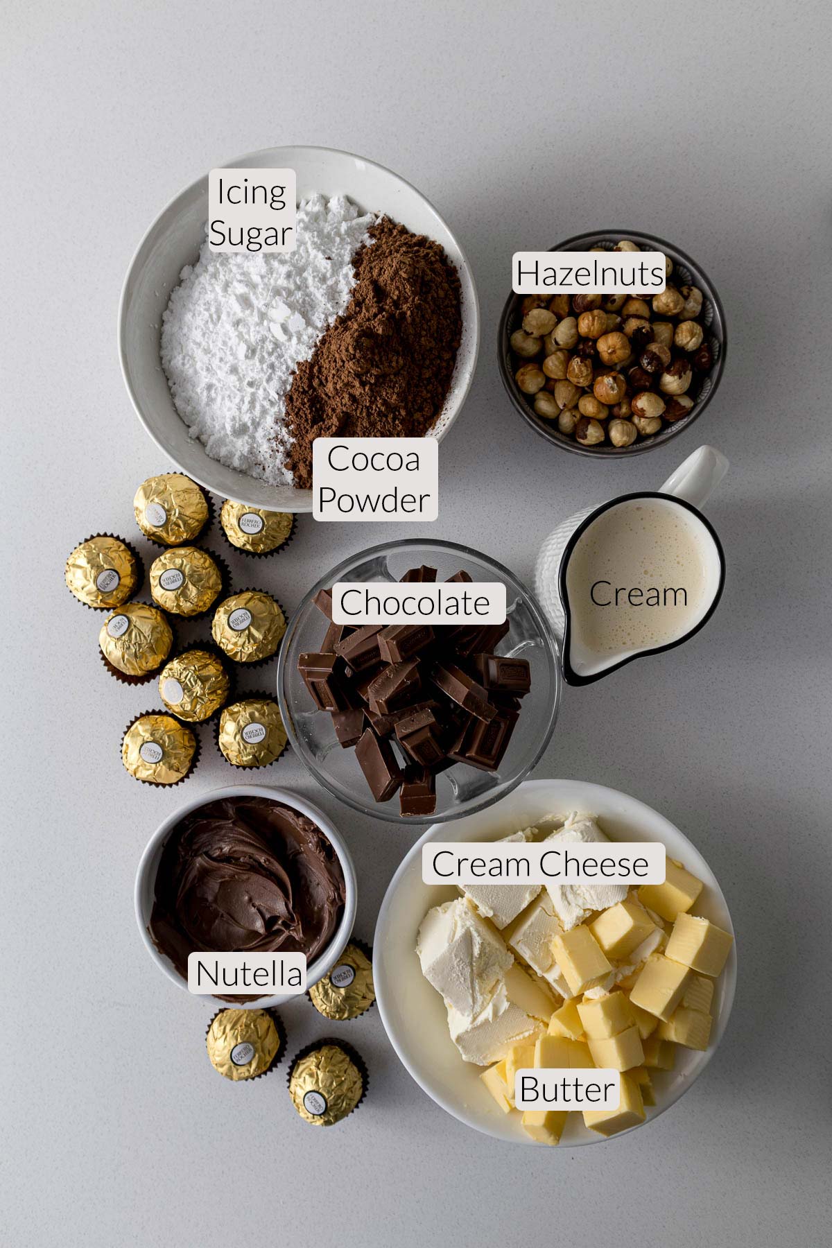 Frosting and filling ingredients.