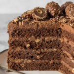 Sliced Ferrero Rocher Cake on a plate.