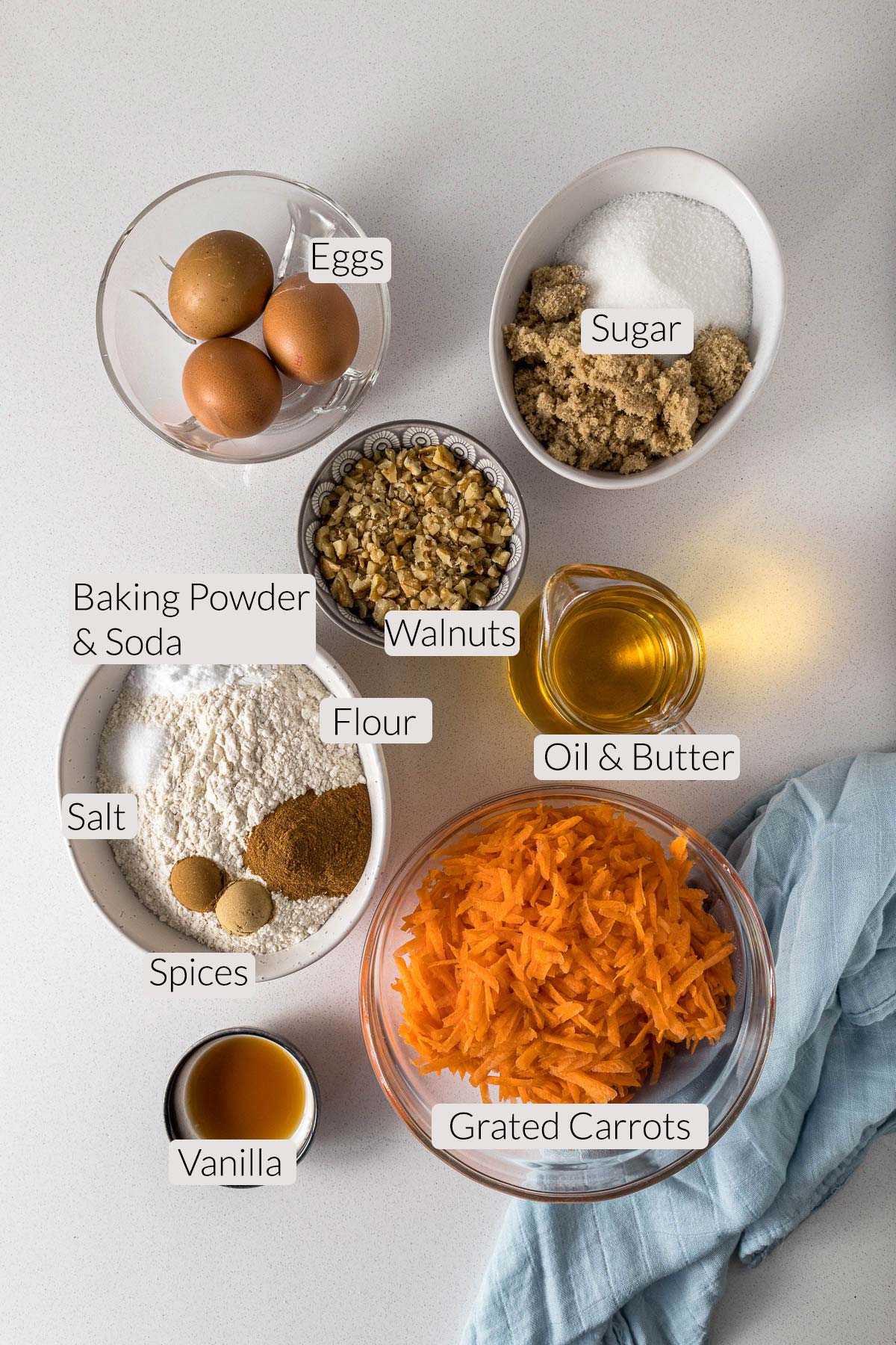 Carrot cake ingredients.