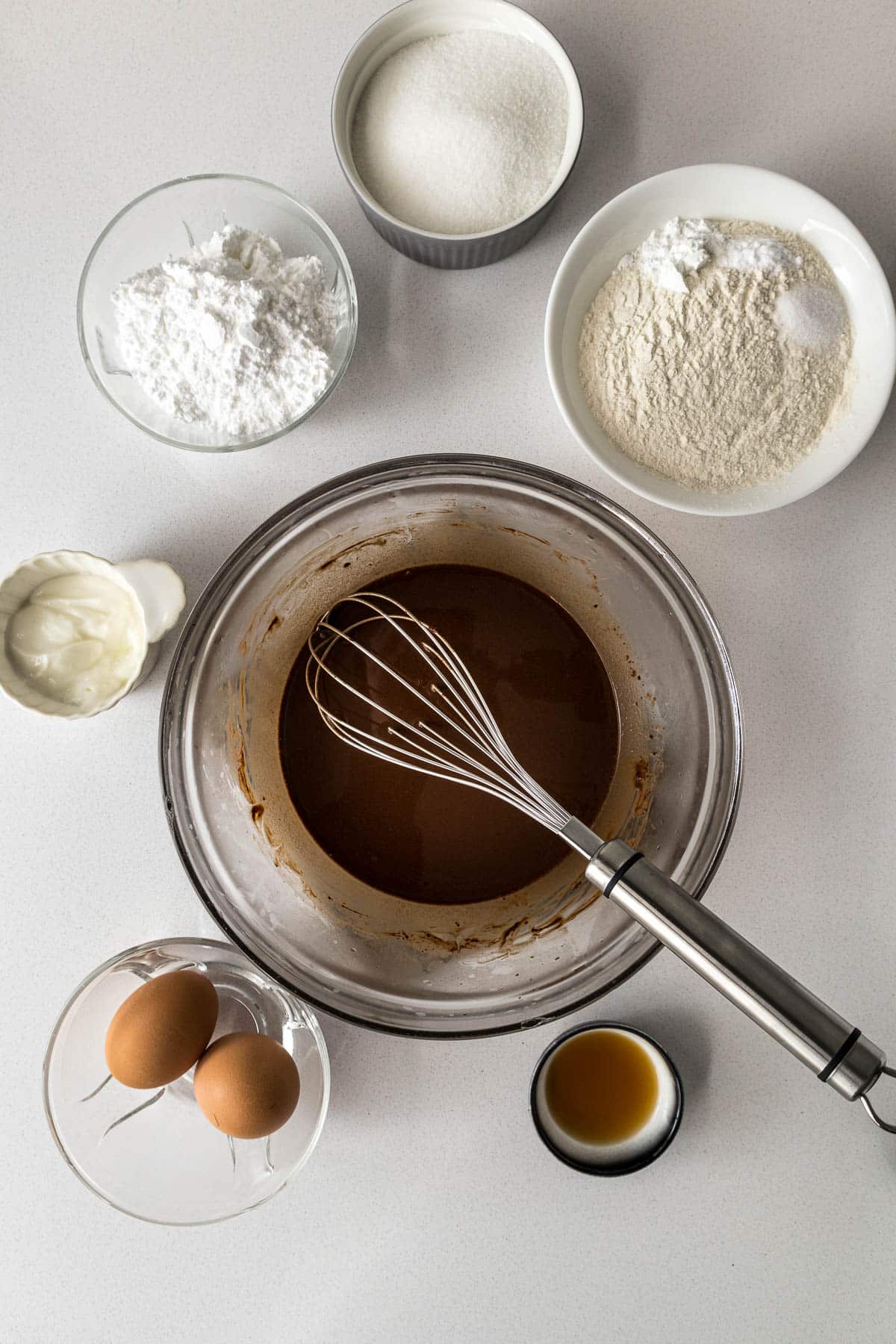 Cocoa powder bloomed in hot water with butter and espresso powder.