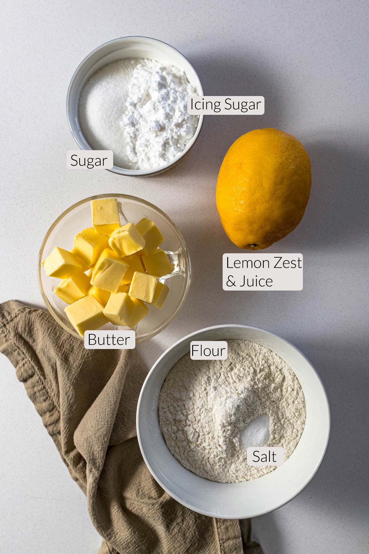 Lemon shortbread ingredients.