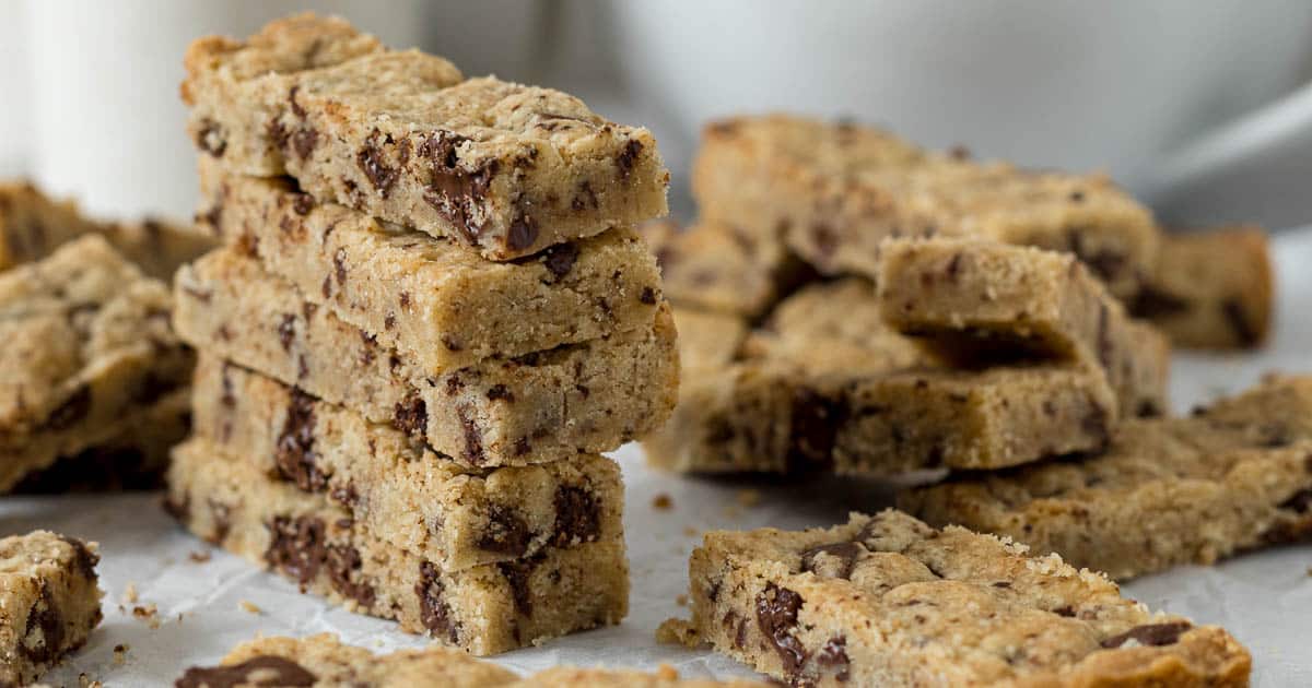 Stacked chocolate chip shortbread.