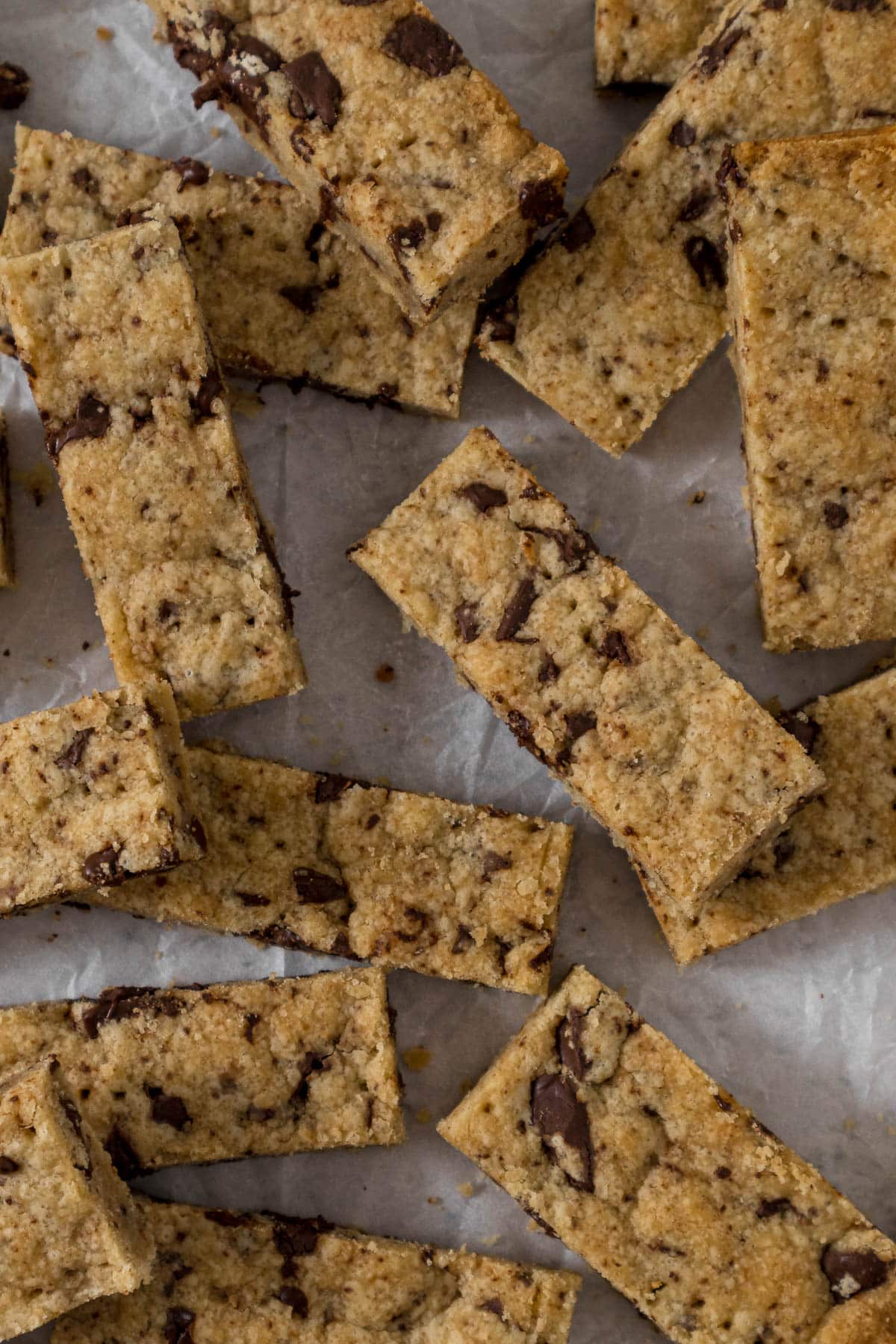 Sliced chocolate chip shortbread.