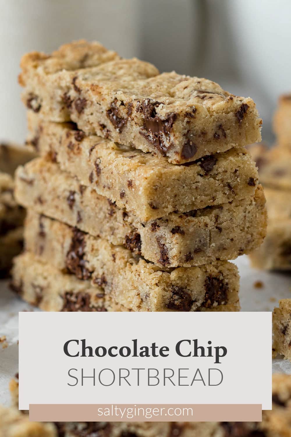 Stacked chocolate chip shortbread.
