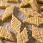 Sliced and glazes lemon shortbread.
