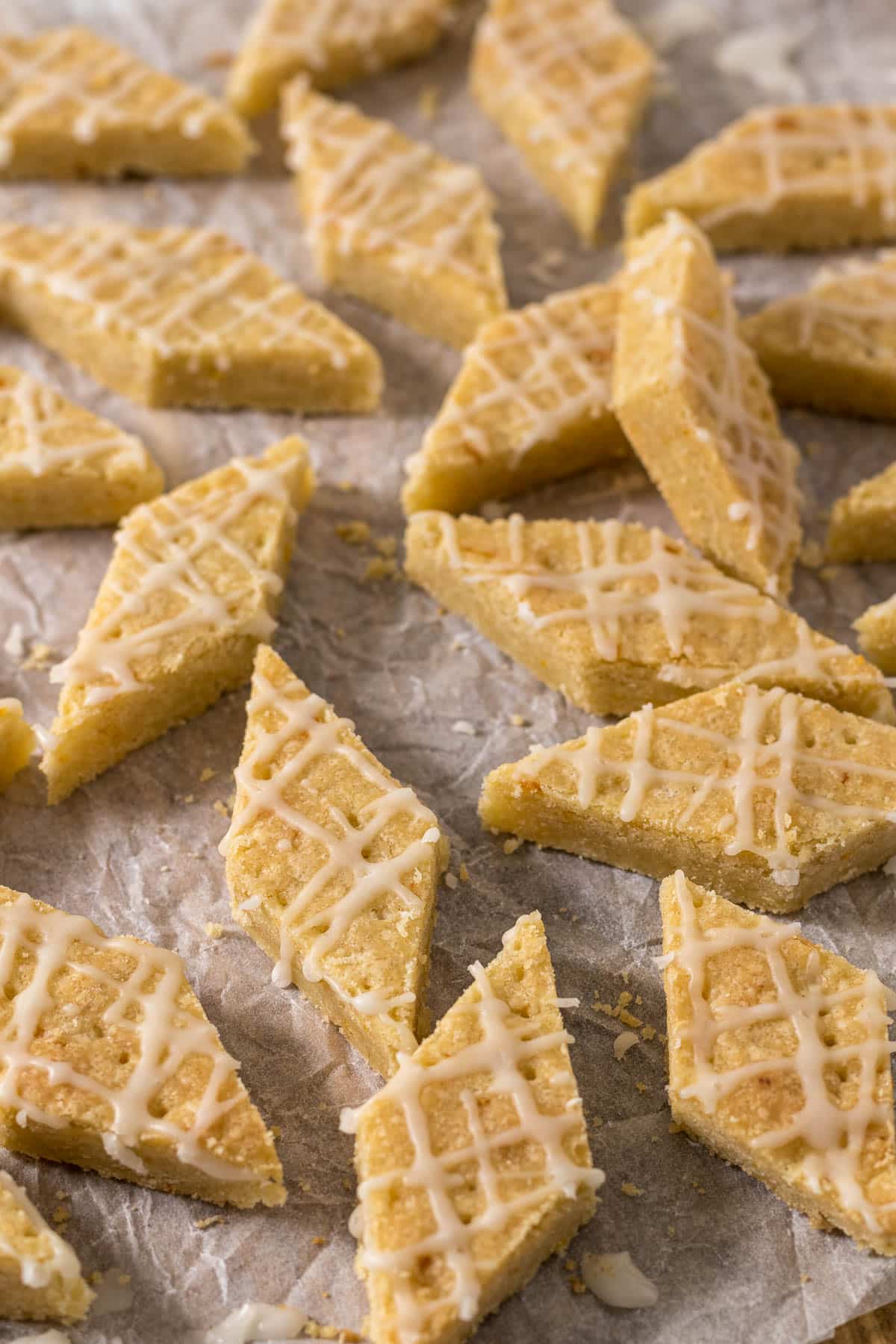 Sliced and glazes lemon shortbread.
