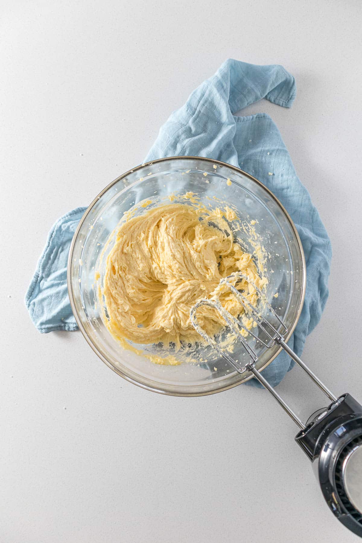 Egg added to the creamed butter and sugar.