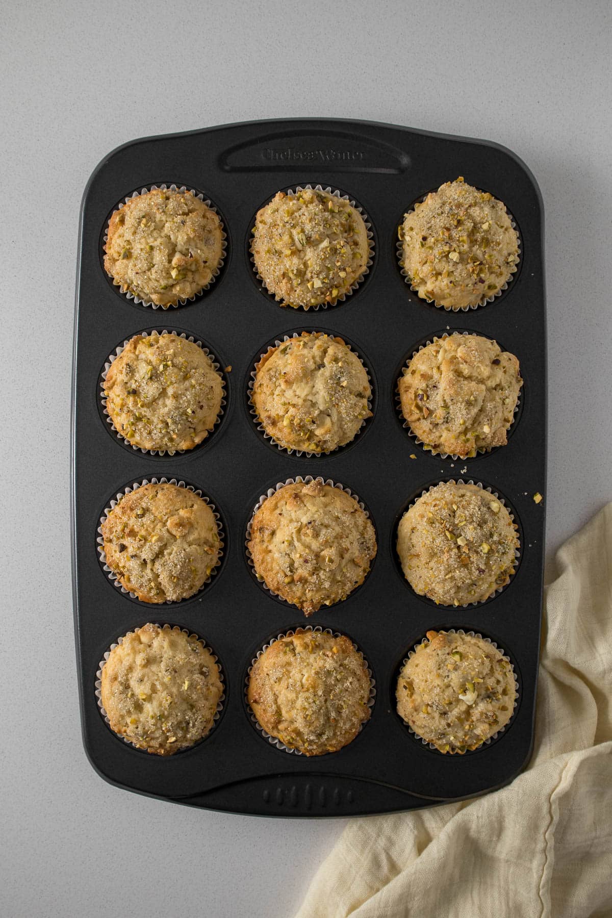 Baked muffins in a muffin tin.