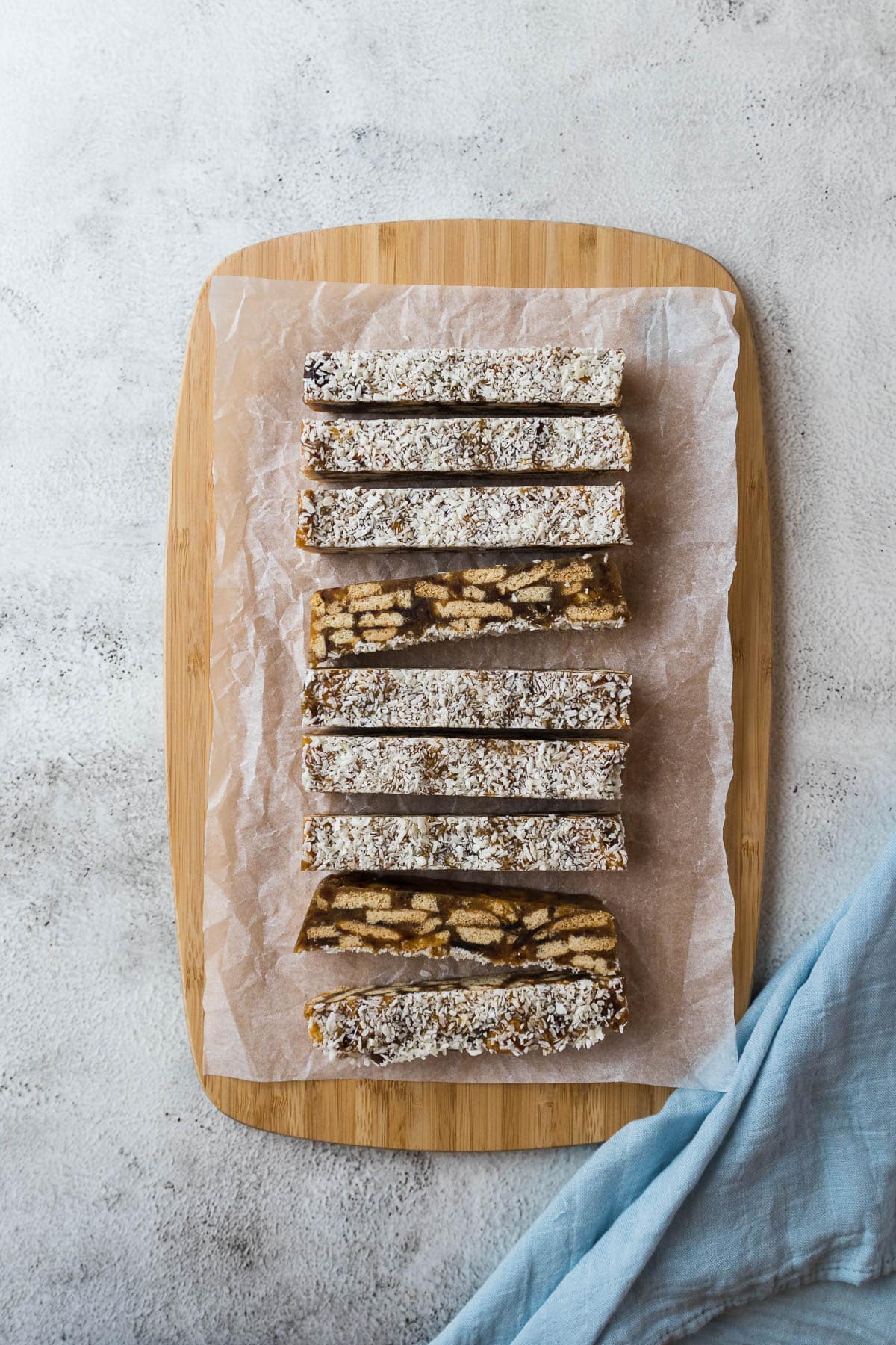 Sliced date slice on a board.