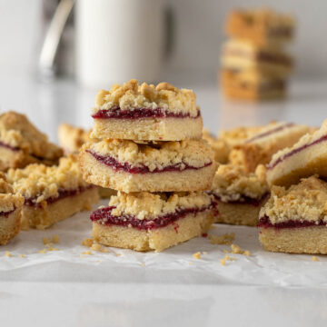 Jam squares stacked on each other.