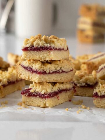 Jam squares stacked on each other.