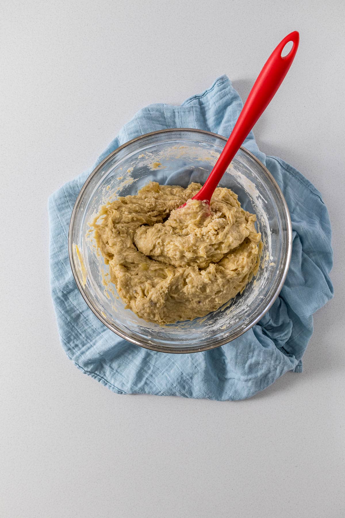 Step 5 - banana bread batter in a mixing bowl.