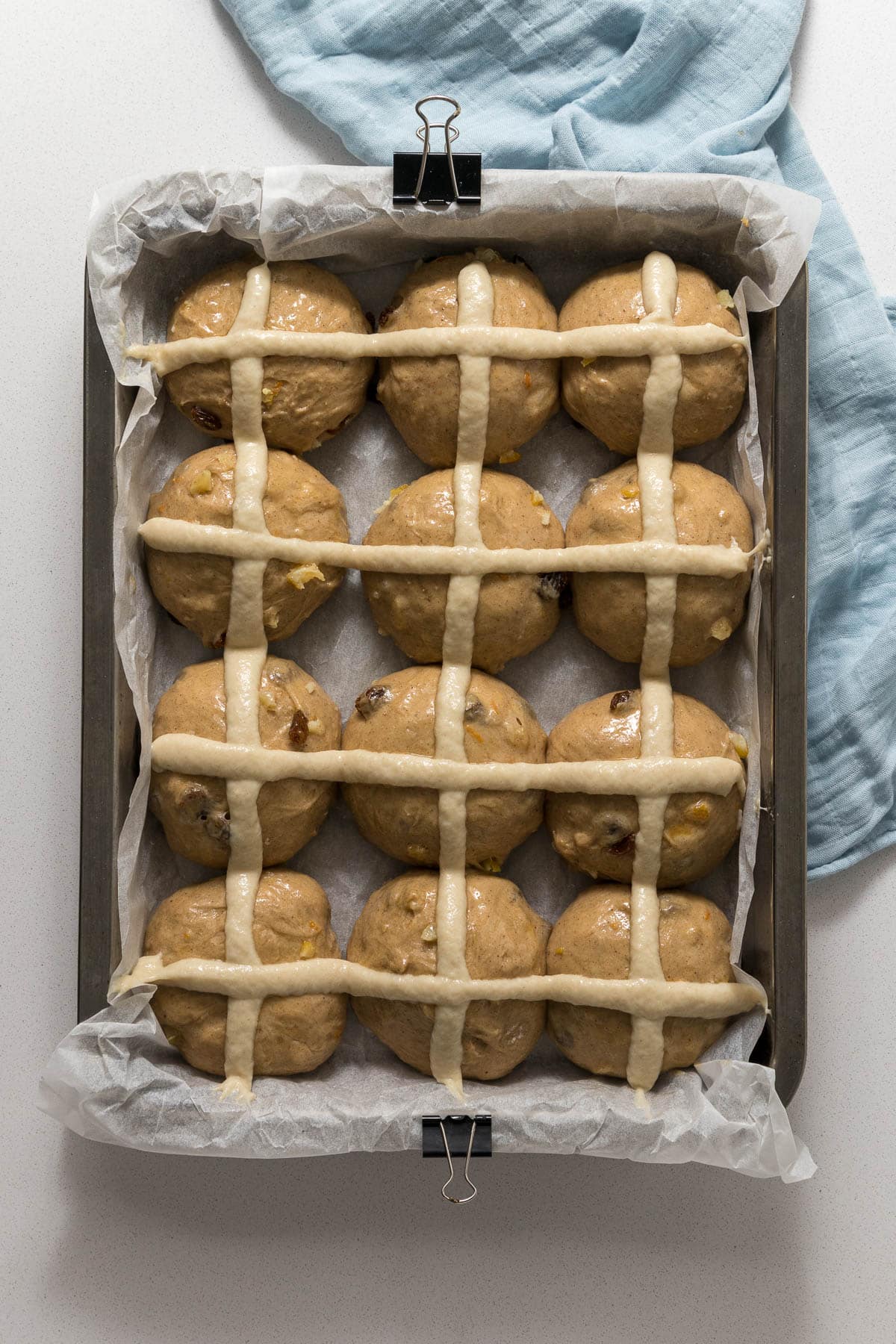 Step 14 - Hot cross bun dough with crosses ready for baking.
