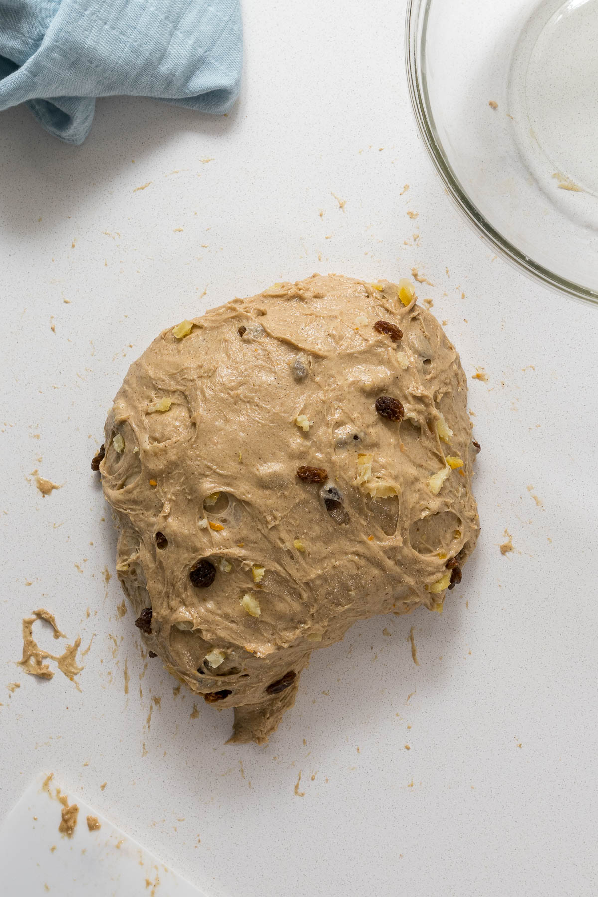 Step 5 - Fruit mixed through the hot cross bun dough.