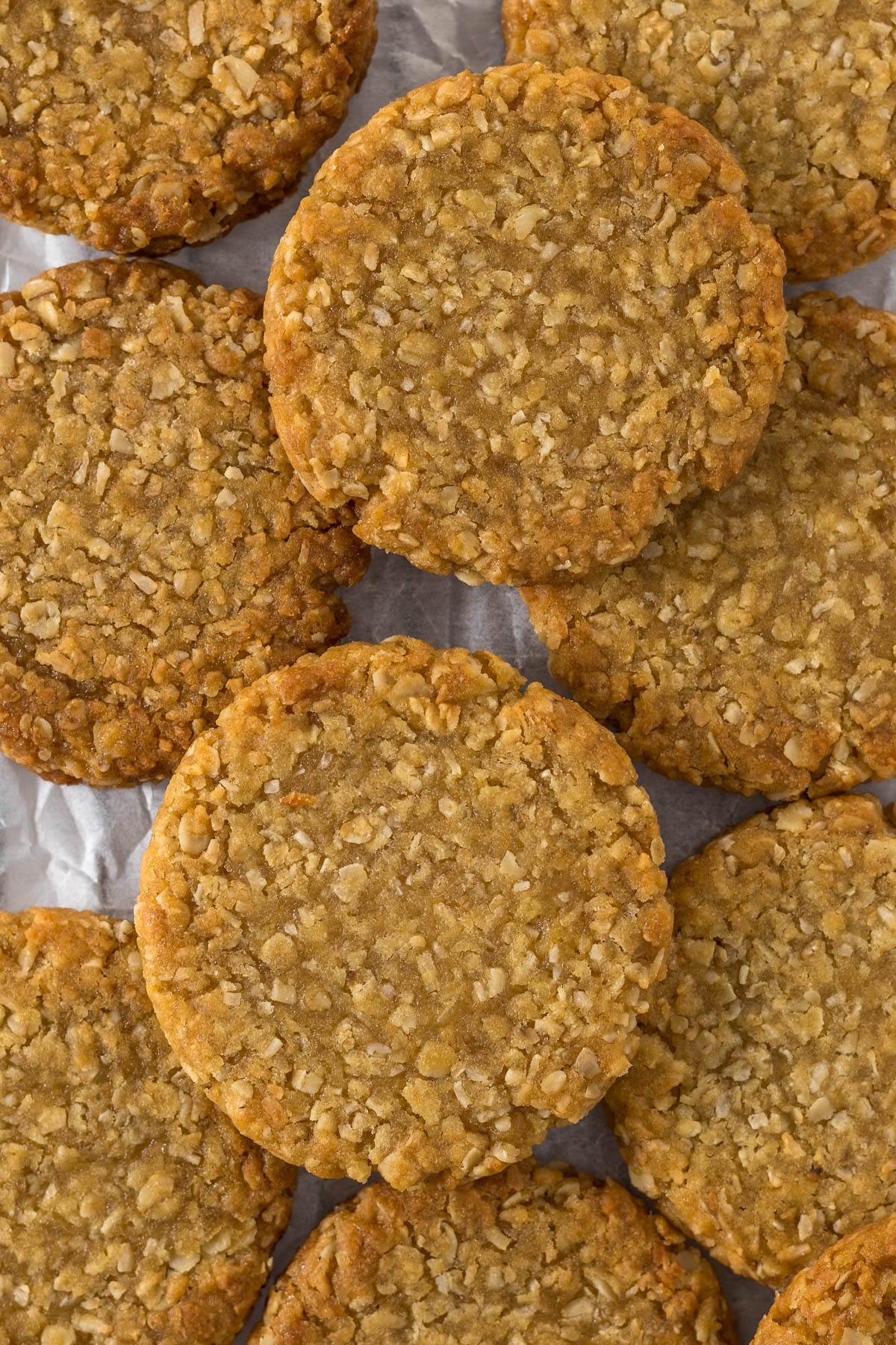 Anzac biscuits on a cooling rack. 