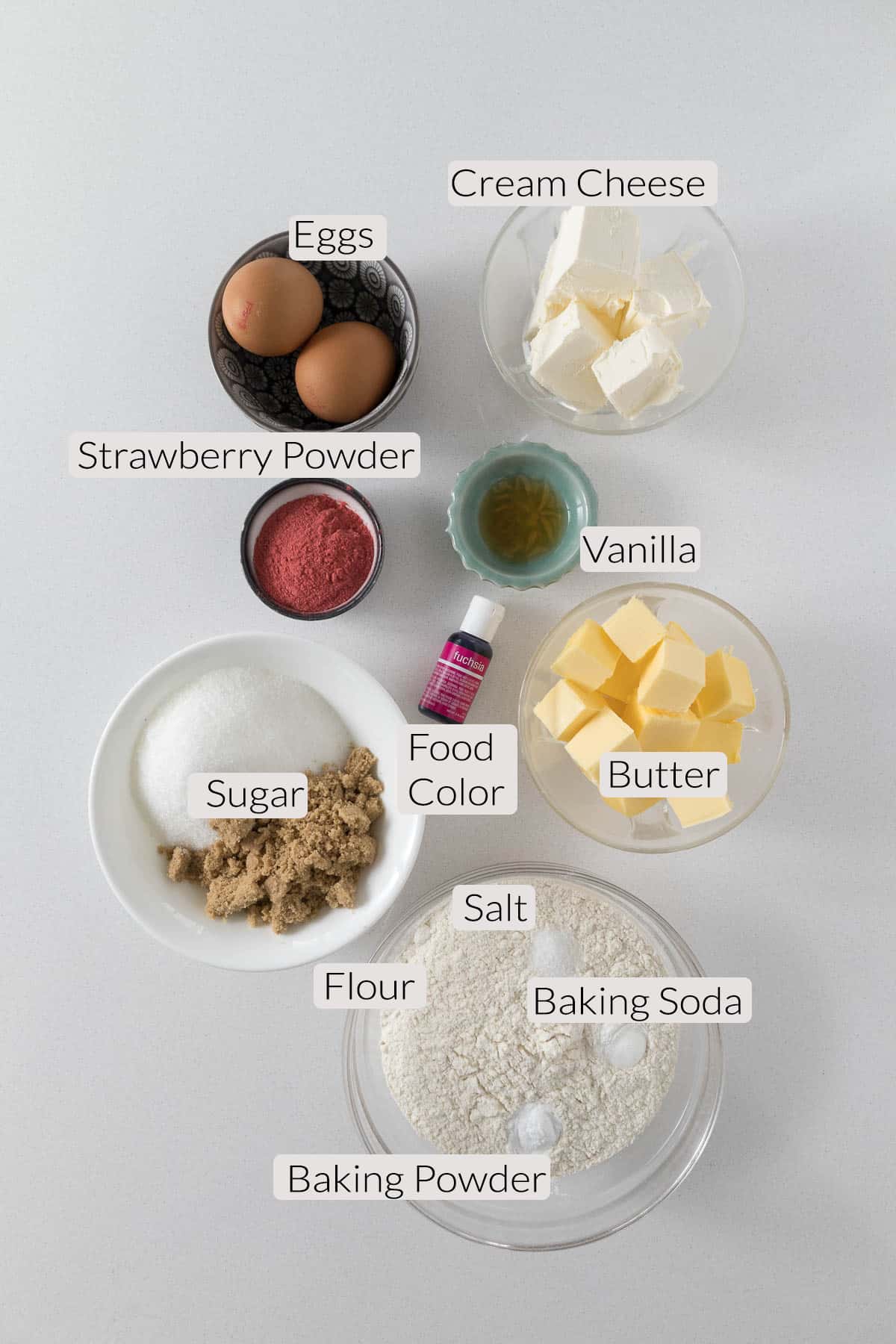 Strawberry cheesecake cookies ingredients.