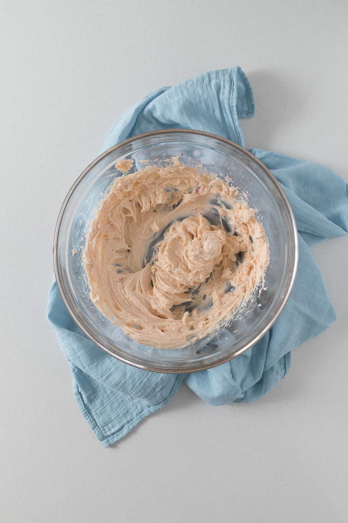 Step 2 - cream cheese, sugar and freeze-dried strawberry powder mixed together.