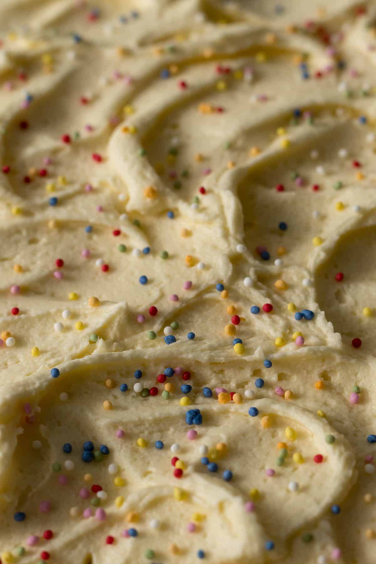 Whipped buttercream frosting with sprinkles.
