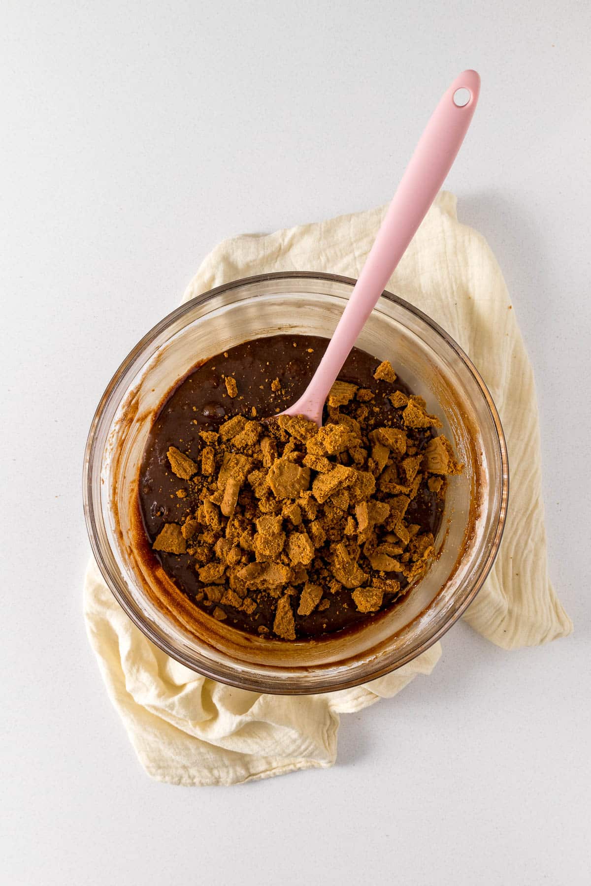 Step 6 - Biscoff biscuits added to the brownie batter.