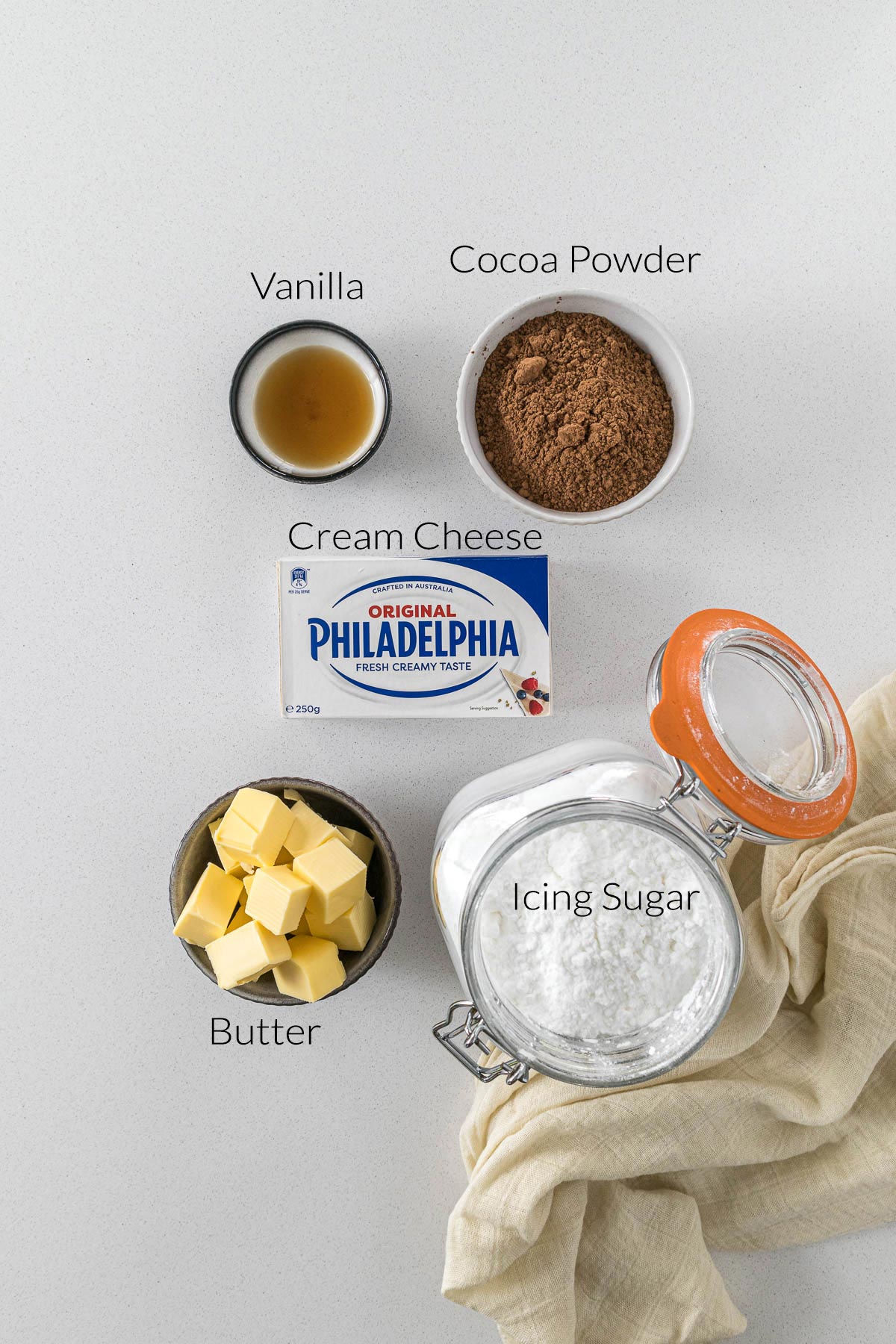 Cream cheese frosting ingredients.